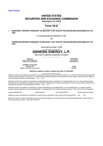 Thumbnail Genesis Energy  L.P. 10-Q Quarterly Report FY2012 