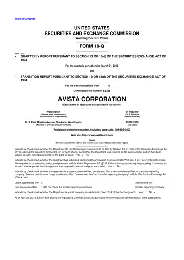 Thumbnail Avista
 10-Q Quarterly Report FY 
