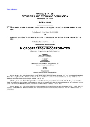 Thumbnail Strategy 
 (MicroStrategy) 10-Q Quarterly Report FY2012 