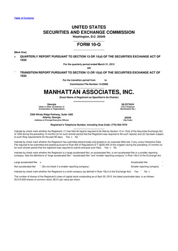 Thumbnail Manhattan Associates
 10-Q Quarterly Report FY2012 