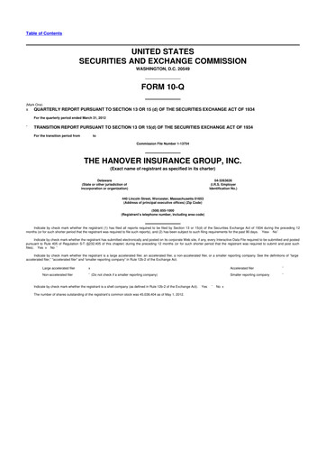 Thumbnail Hanover Insurance Group 10-Q Quarterly Report FY 