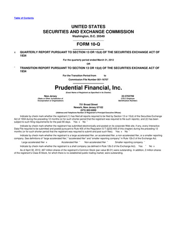 Thumbnail Prudential Financial 10-Q Quarterly Report FY2012 