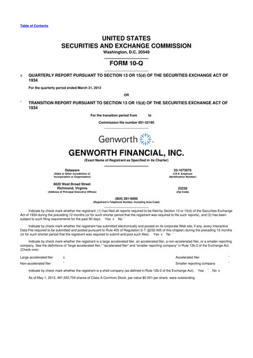Thumbnail Genworth Financial
 10-Q Quarterly Report FY2012 