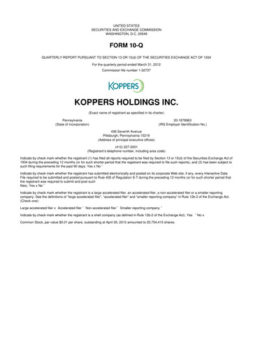 Vorschaubild Koppers Holdings 10-Q Quartalsbericht 2012 