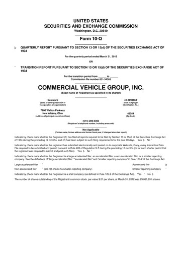 Miniature Commercial Vehicle Group (CVG) 10-Q Rapport trimestriel 2012 