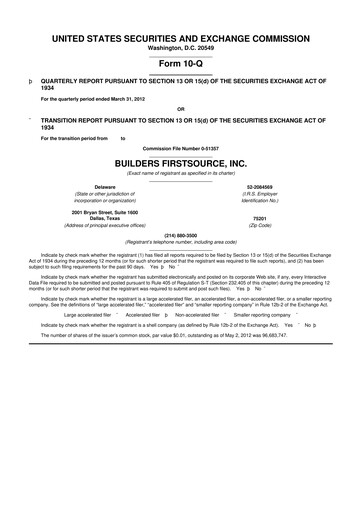 Thumbnail Builders FirstSource
 10-Q Quarterly Report FY2012 