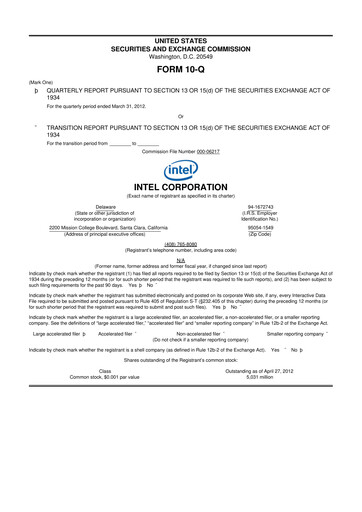 Thumbnail Intel 10-Q Quarterly Report FY2012 