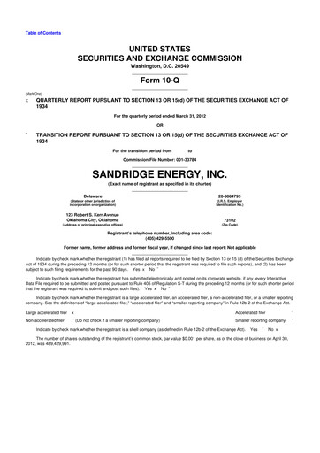 Miniature SandRidge Energy
 10-Q Rapport trimestriel 2012 