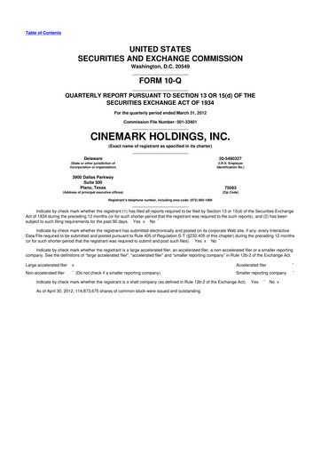 Thumbnail Cinemark Theatres
 10-Q Quarterly Report FY 
