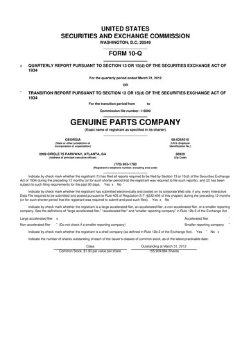 Thumbnail Genuine Parts Company
 10-Q Quarterly Report FY2012 