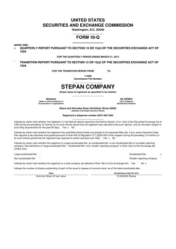 Thumbnail Stepan Company
 10-Q Quarterly Report FY2012 