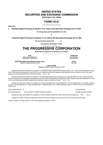 Thumbnail Progressive 10-Q Quarterly Report FY2012 