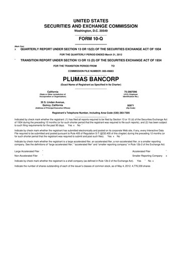 Miniature Plumas Bancorp 10-Q Rapport trimestriel 2012 