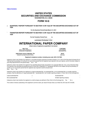Thumbnail International Paper
 10-Q Quarterly Report FY2012 