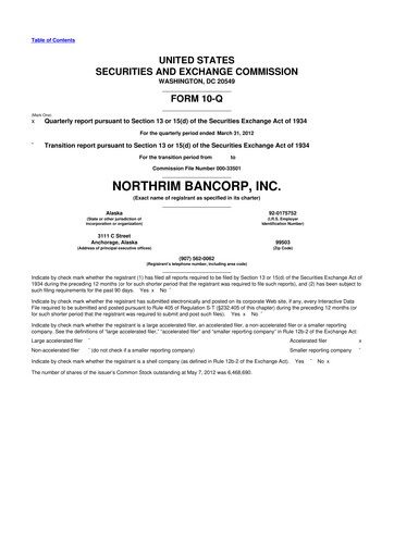 Thumbnail Northrim BanCorp 10-Q Quarterly Report FY2012 