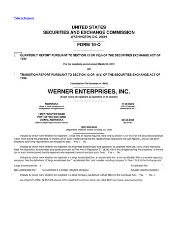 Thumbnail Werner Enterprises
 10-Q Quarterly Report FY2012 