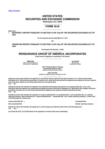 Thumbnail Reinsurance Group of America
 10-Q Quarterly Report FY2012 