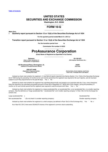 Miniature ProAssurance 10-Q Rapport trimestriel 2012 