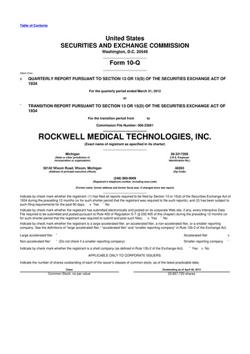Vorschaubild Rockwell Medical
 10-Q Quartalsbericht  