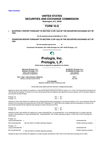 Thumbnail Prologis 10-Q Quarterly Report FY2012 