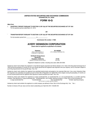 Thumbnail Avery Dennison
 10-Q Quarterly Report FY2012 