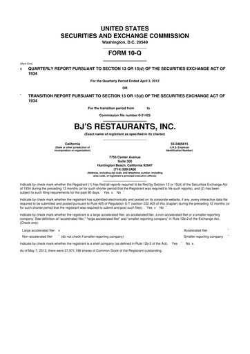 Thumbnail BJ's Restaurants
 10-Q Quarterly Report FY2012 