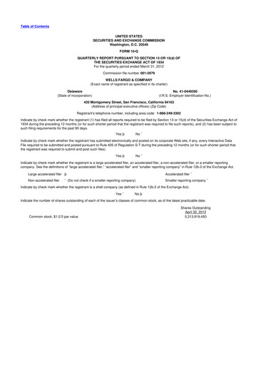 Thumbnail Wells Fargo 10-Q Quarterly Report FY2012 