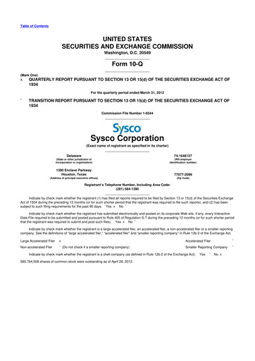 Thumbnail Sysco 10-Q Quarterly Report FY2012 