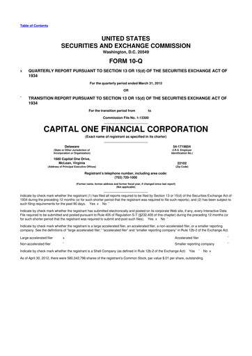 Thumbnail Capital One 10-Q Quarterly Report FY2012 