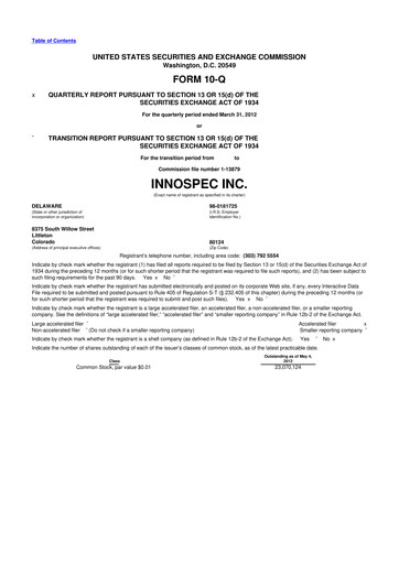 Thumbnail Innospec 10-Q Quarterly Report FY2012 