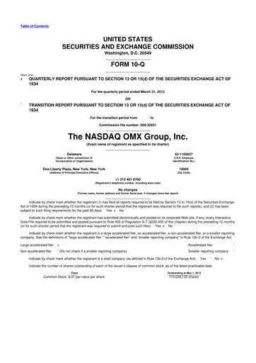 Thumbnail Nasdaq 10-Q Quarterly Report FY2012 