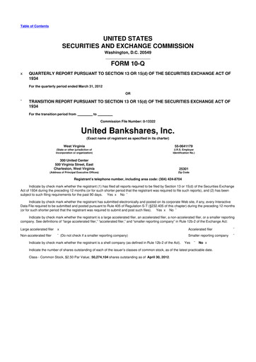 Thumbnail United Bankshares 10-Q Quarterly Report FY2012 