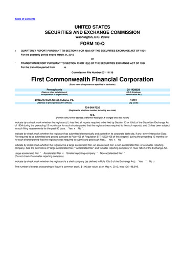 Thumbnail First Commonwealth Financial Corp 10-Q Quarterly Report FY2012 