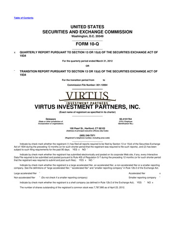 Thumbnail Virtus Investment Partners 10-Q Quarterly Report FY2012 
