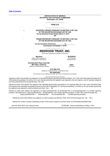 Thumbnail Redwood Trust 10-Q Quarterly Report FY2012 