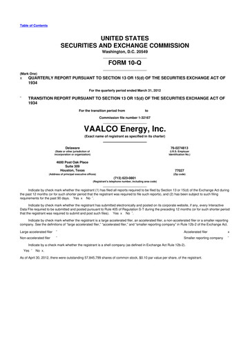 Miniature Vaalco Energy
 10-Q Rapport trimestriel  