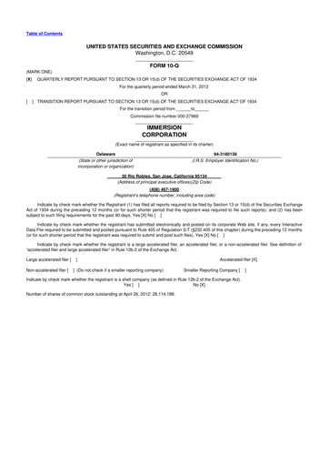 Thumbnail Immersion Corporation
 10-Q Quarterly Report FY2012 