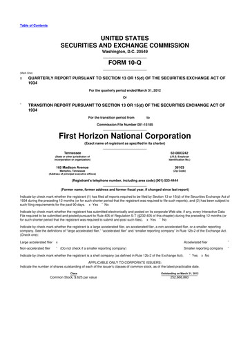 Thumbnail First Horizon Corporation 10-Q Quarterly Report FY2012 