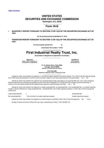 Thumbnail First Industrial Realty Trust 10-Q Quarterly Report FY2012 