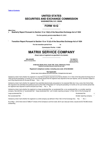Miniature Matrix Service Company 10-Q Rapport trimestriel 2012 
