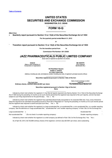 Vorschaubild Jazz Pharmaceuticals 10-Q Quartalsbericht 2012 