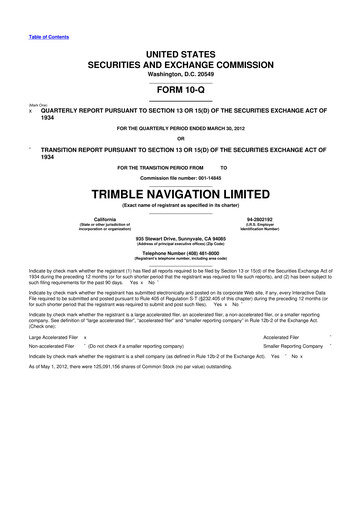 Thumbnail Trimble 10-Q Quarterly Report FY2012 