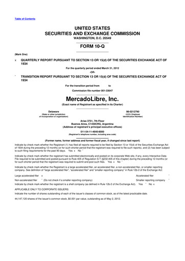 Vorschaubild MercadoLibre 10-Q Quartalsbericht 2012 