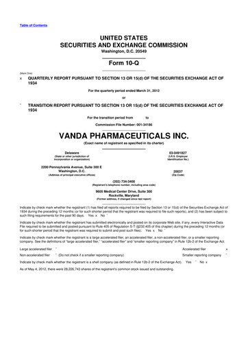 Thumbnail Vanda Pharmaceuticals 10-Q Quarterly Report FY2012 