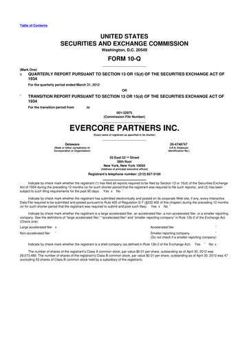 Vorschaubild Evercore 10-Q Quartalsbericht 2012 