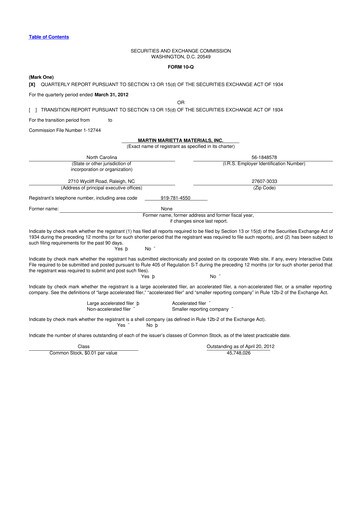 Thumbnail Martin Marietta Materials 10-Q Quarterly Report FY2012 