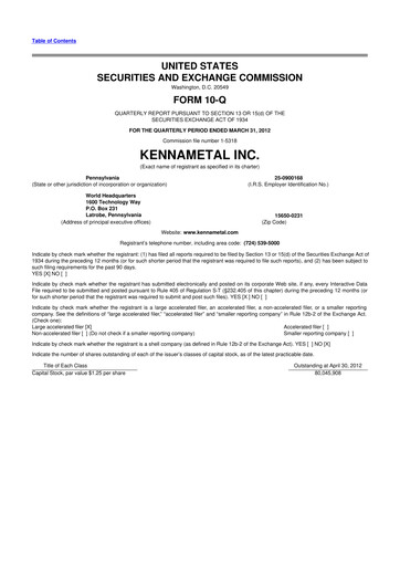 Miniature Kennametal 10-Q Rapport trimestriel 2012 