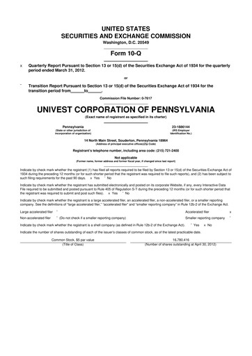 Vorschaubild Univest Financial Corporation 10-Q Quartalsbericht 2012 