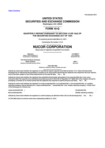 Thumbnail Nucor
 10-Q Quarterly Report FY2012 