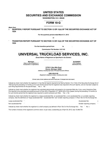 Thumbnail Universal Logistics Holdings 10-Q Quarterly Report FY2012 